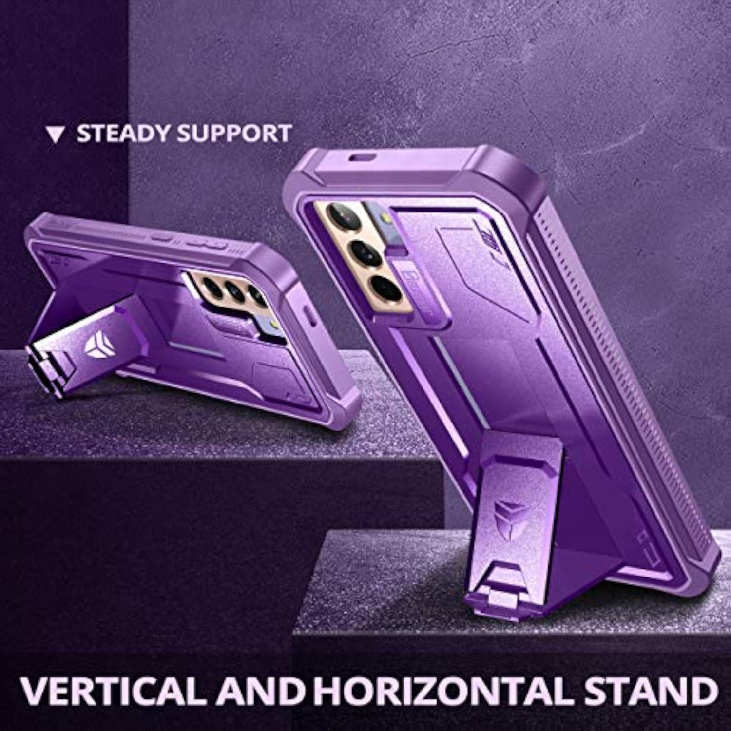 Heavy Duty Military Grade Protection Case for Samsung Galaxy S21 5G, 6.2 inch Purple - Built in Screen Protector and Kickstand