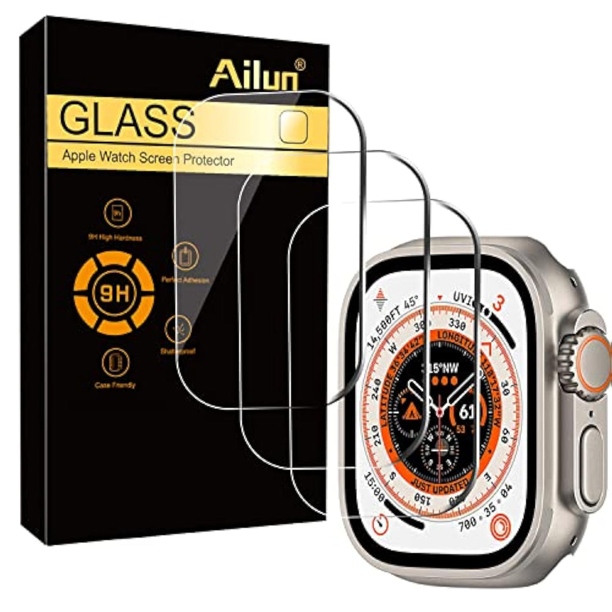 Apple Watch Ultra 2 49mm Tempered Glass Screen Protector 3-Pack Clear