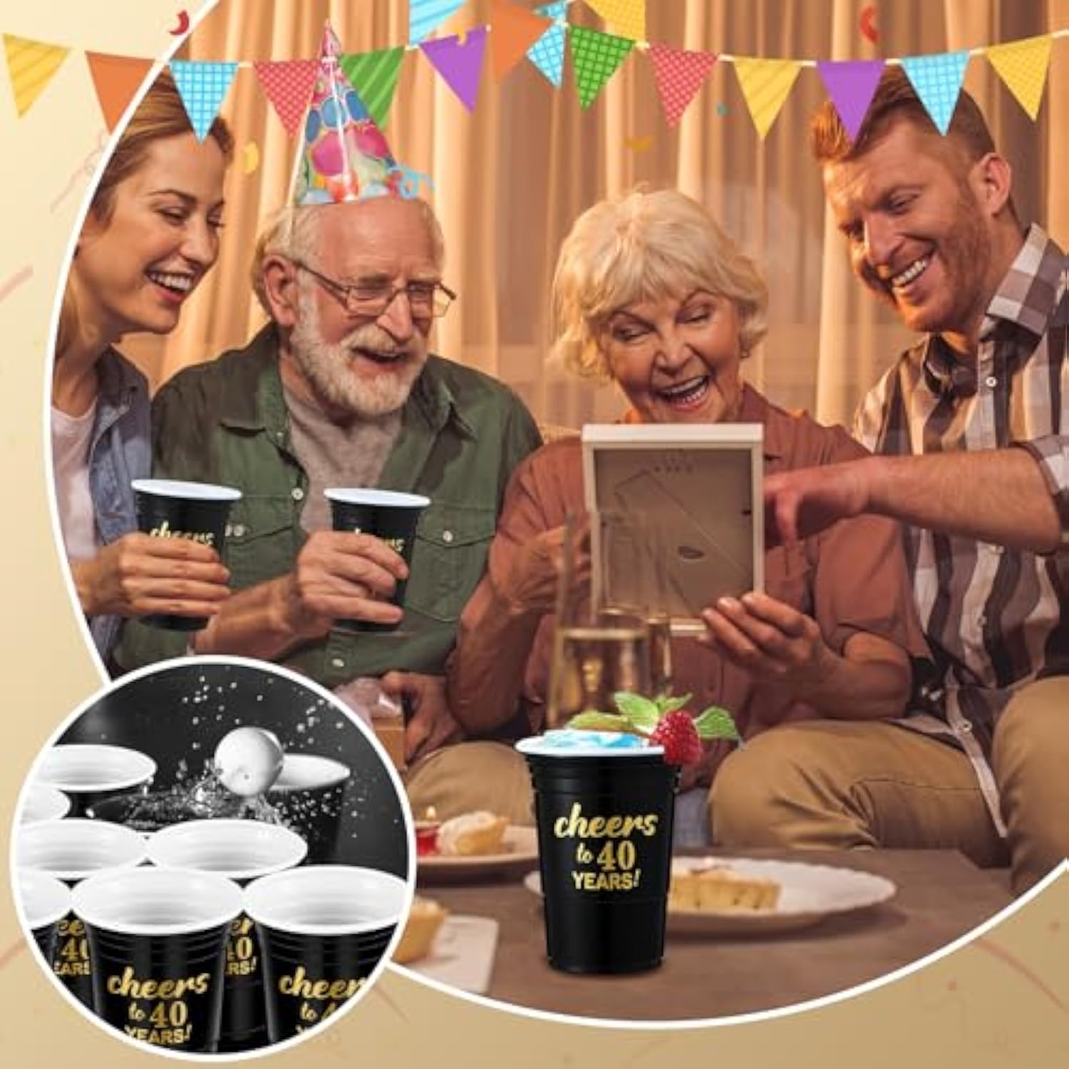 50 Pcs Cheers To 40 Years 16 Oz Birthday Party Disposable Cups Black Gold Plastic Tumbler Cups For 40Th Birthday Squad Tumblers For Wedding Anniversary Supplies Decorations