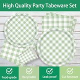 140Pcs Gingham Party Supplies For 20 Guests Thick Paper Plates And Napkins Knives Spoons Forks Cups Disposable Party Set Cutlery For Dinner Baby Shower Wedding Favor (Green)