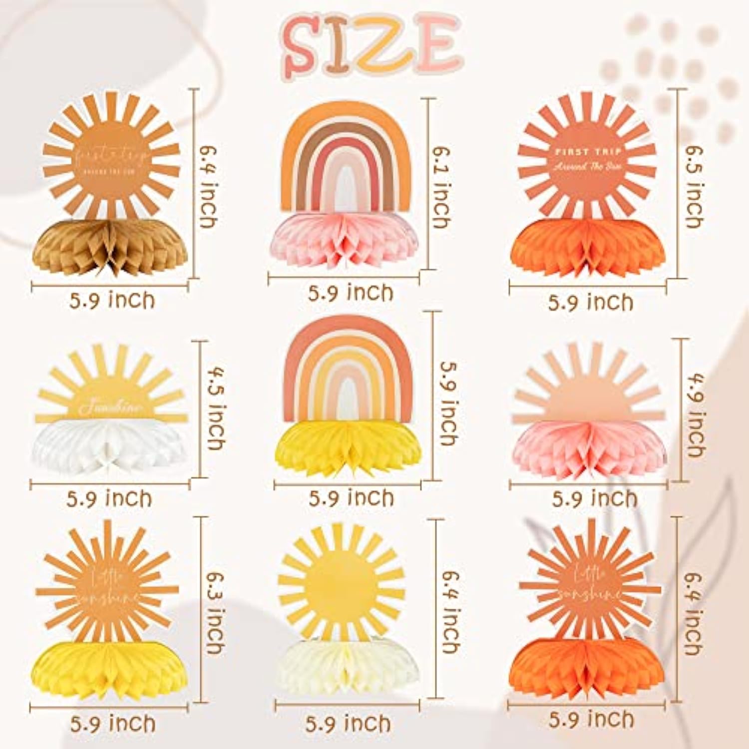 9 Pcs Boho Sun Honeycomb Centerpieces - Hippie Rainbow Table Toppers for Party