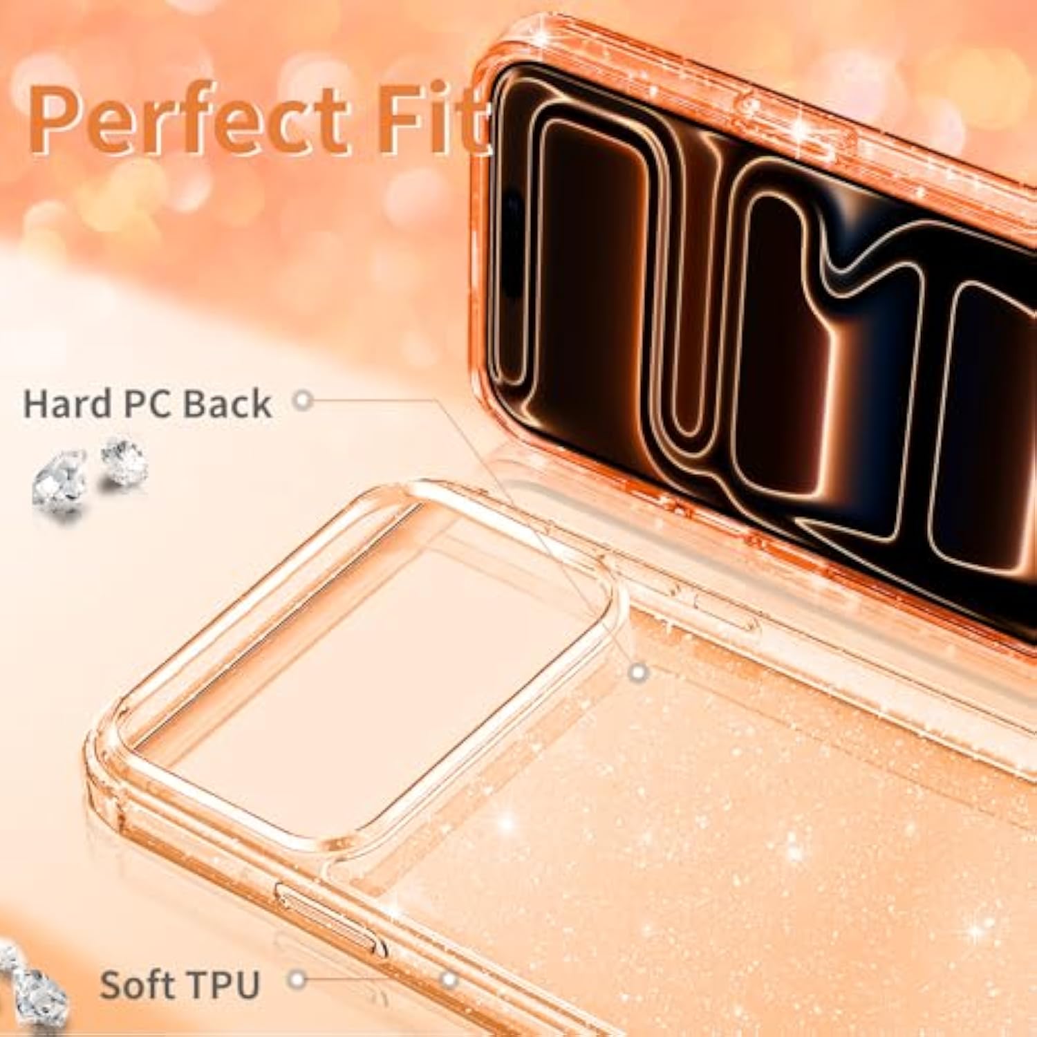 Compatible With Iphone 17 Pro Case Clear Glitter, Hard Pc Back Shockproof Protective Bumper Cover, Sparkle Bling Sparkly Cute Slim Women Girls Phone Cases