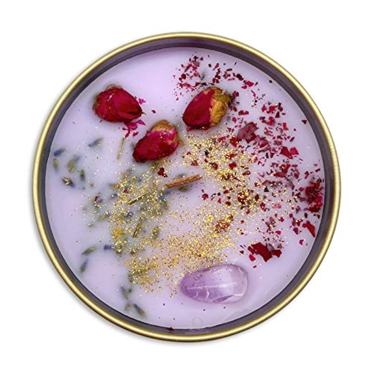 'S Gemstone Candles- Scented With Sweet Peonies And Infused With A Calming Amethyst Crystal And Handplaced Dried Flowers To Manifest Tranquility. Burns With An Elegant Wooden Wick. 8Oz.