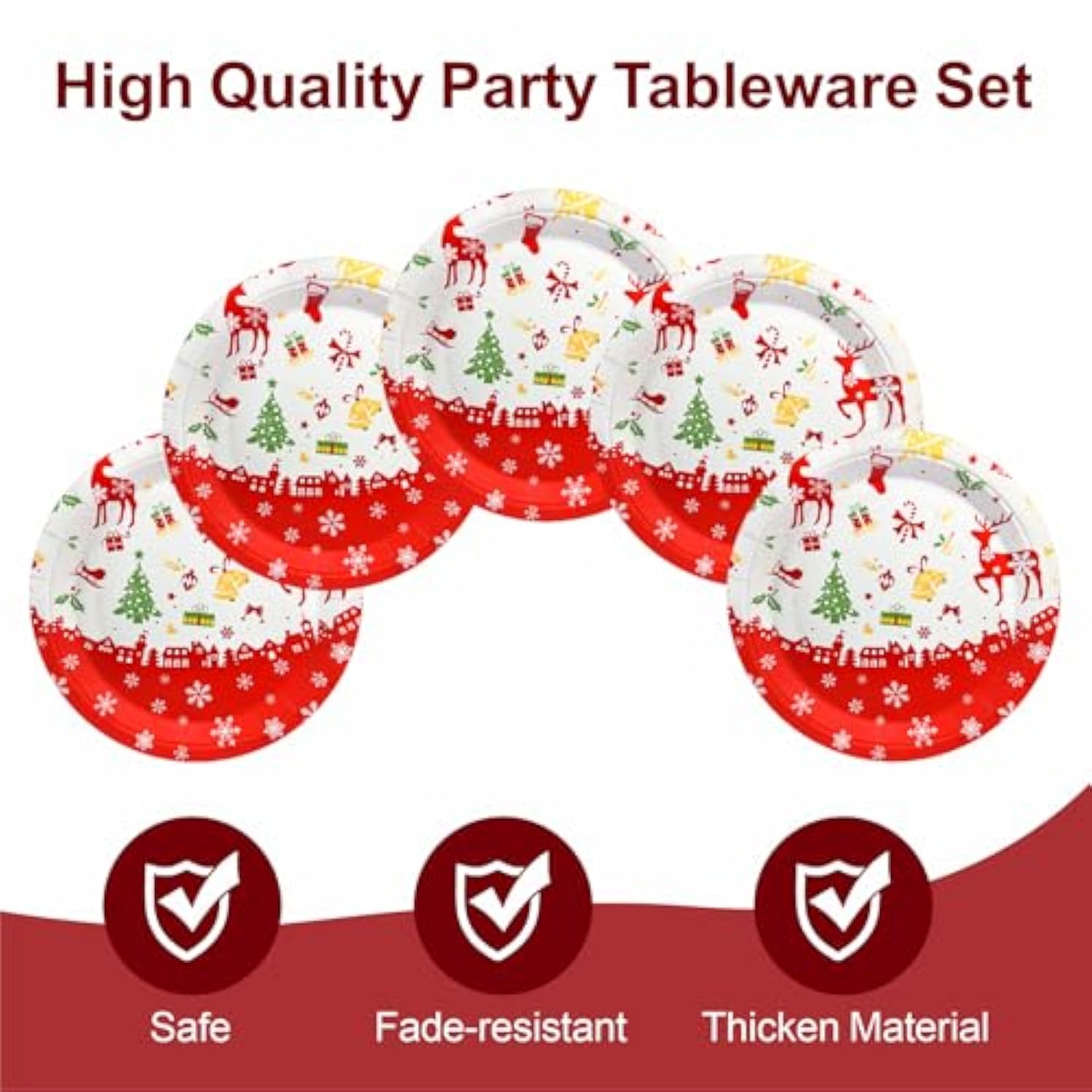 Christmas Paper Plates, 40Pcs Party Paper Plate Set Disposable Christma Party Food Dinner Dessert Plates Tableware Decorations Favors, Including 20Pcs 9" And 20Pcs 7" For Christmas Plate