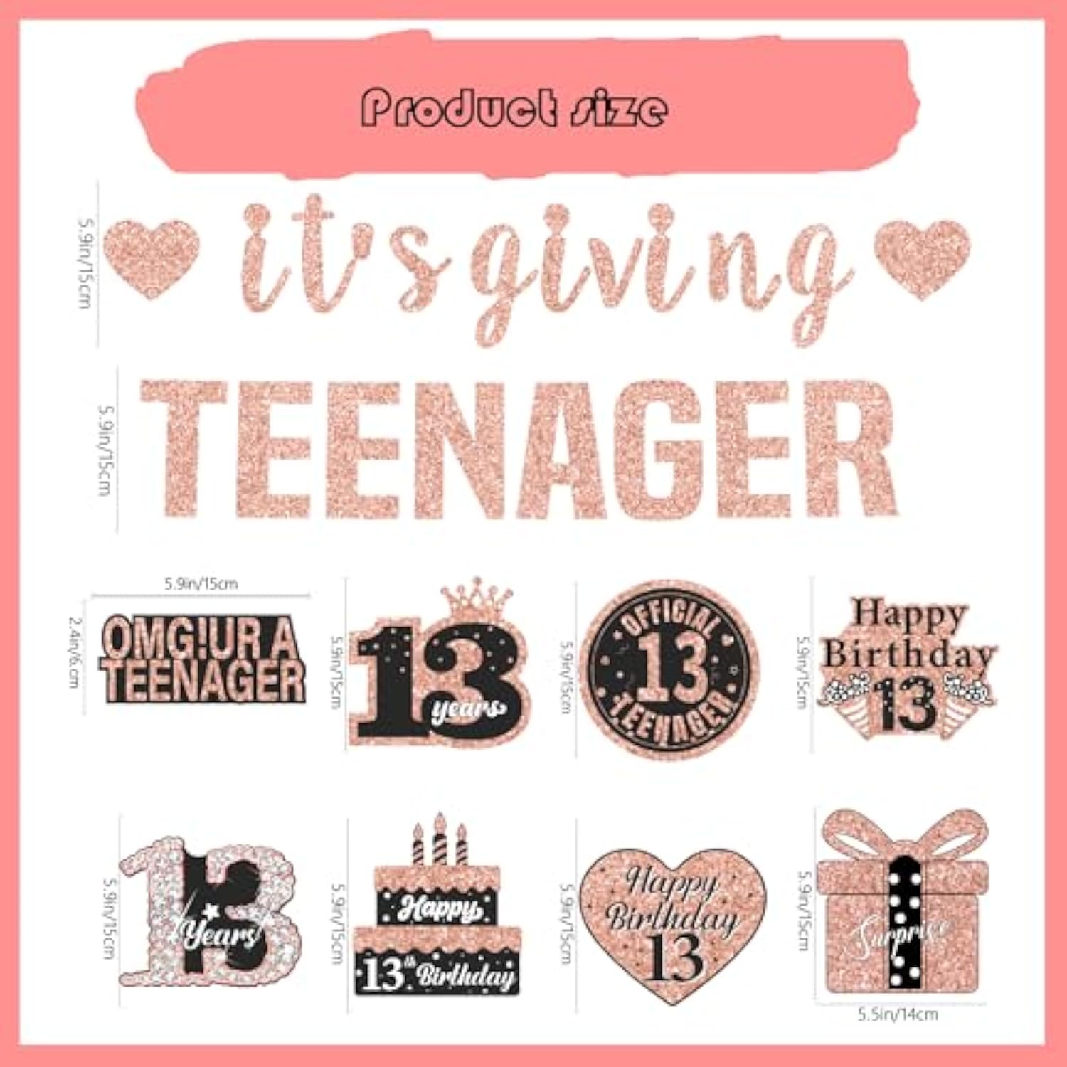 13Th Birthday Decorations Girls Banner - 10 Pcs Rose Gold It'S Giving Teenager Banners Numbers 13 Circle Cake Pink Hanging Swirls Decor Party Supplies For Thirteen Year Old Official Teen Gifts Kit