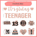13Th Birthday Decorations Girls Banner - 10 Pcs Rose Gold It'S Giving Teenager Banners Numbers 13 Circle Cake Pink Hanging Swirls Decor Party Supplies For Thirteen Year Old Official Teen Gifts Kit