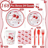 168Pcs She'S The Cherry On Top Paper Plates And Napkins Coquette Cherry Bow Baby Shower Party Supplies Decorations Tableware Include Plate Paper Napkin Cup For 24 Guests Bridal Wedding Birthday
