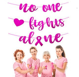Breast Cancer Awareness Banner, Pink Ribbon No One Fights Alone Banner, Pink Glitter, Cancer Survivor Banner for School Party, Charity Organization Decoration?A)