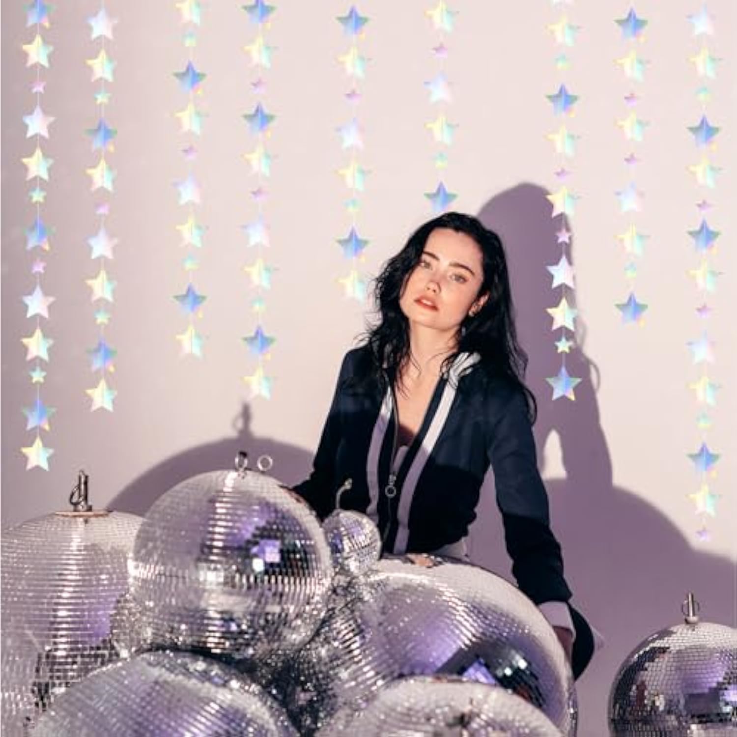 Iridescent Disco-Holographic Party-Decorations Christmas Garland - 62Ft Twinkle Little Star Streamers Hanging Banner,Wedding Birthday Bachelorette Baby Bridal Shower Decor