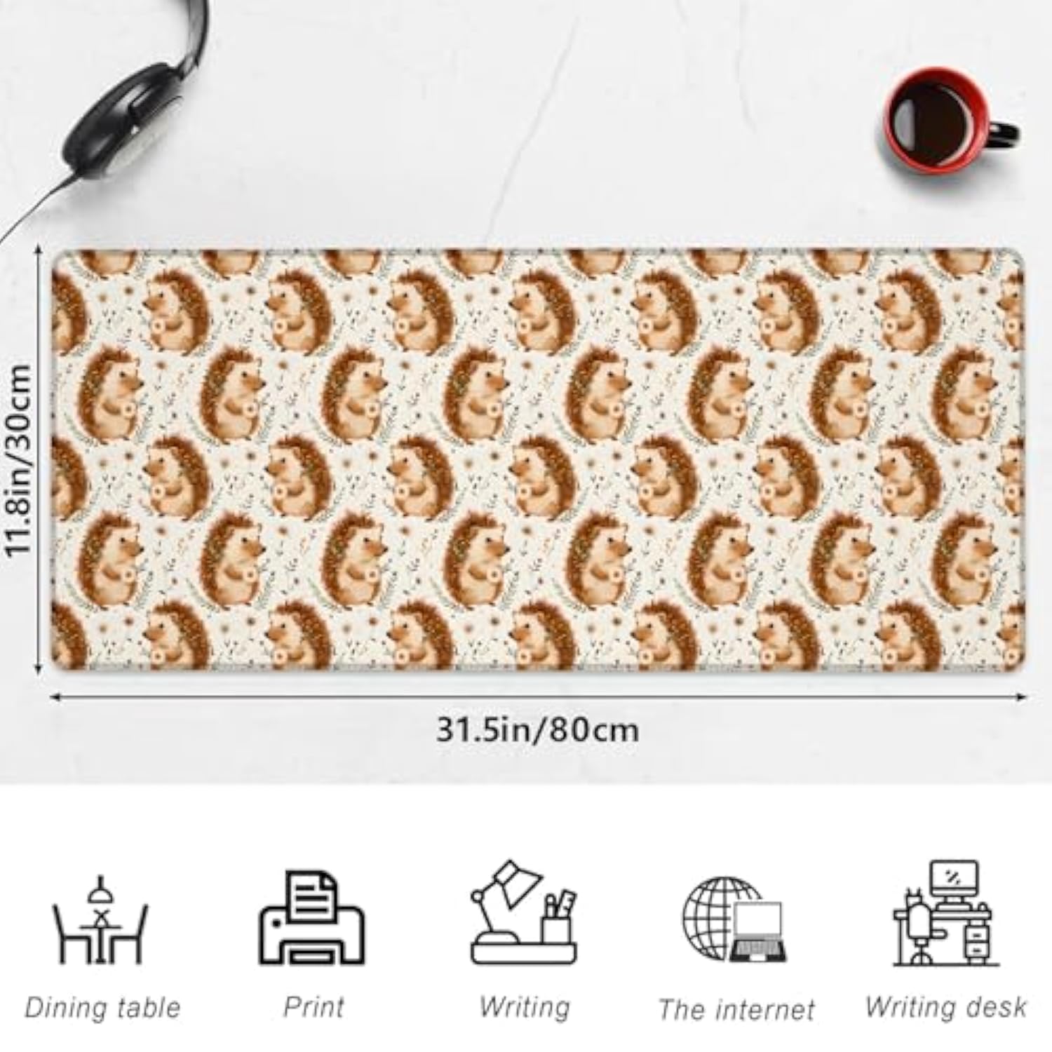 Cute Hedgehog Gaming Mouse Pad, 31.5"×11.8" Extended Desktop Mouse Pads For Keyboard Laptop Computer, Large Desk Mat With Stitched Edges For Work Office Desk Decor (Hedgehog & Daisy)