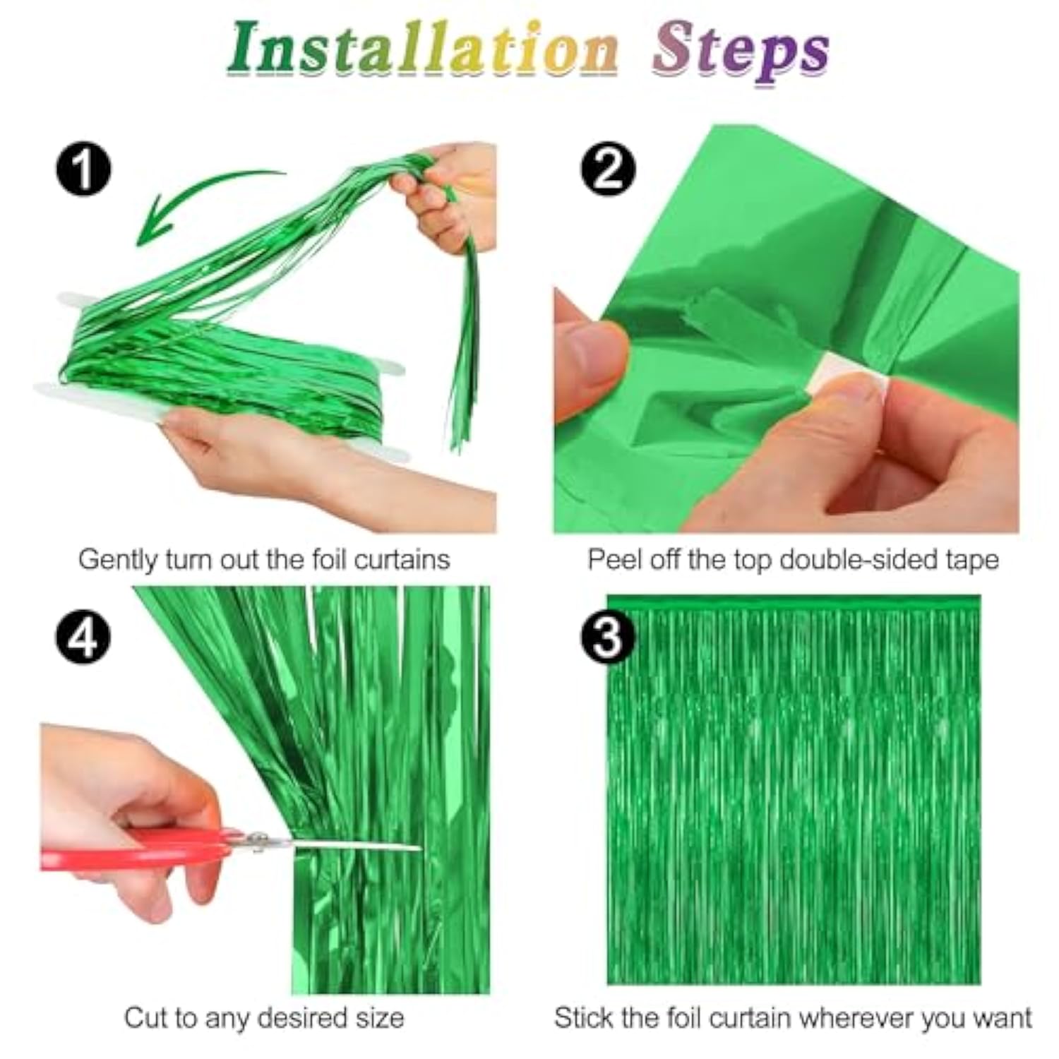 2 Pack Tinsel Backdrop 3.28x7.05ft Green Metallic Football Party Decor