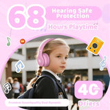 Kids Headphones Bluetooth 5.3 60H Play Time Wireless Kids Volume Limited 85 /110Db Over Ear Foldable Protection Headset With Mic Aux 3.5Mm For Boys Girls Child School Pad Tablet Pink