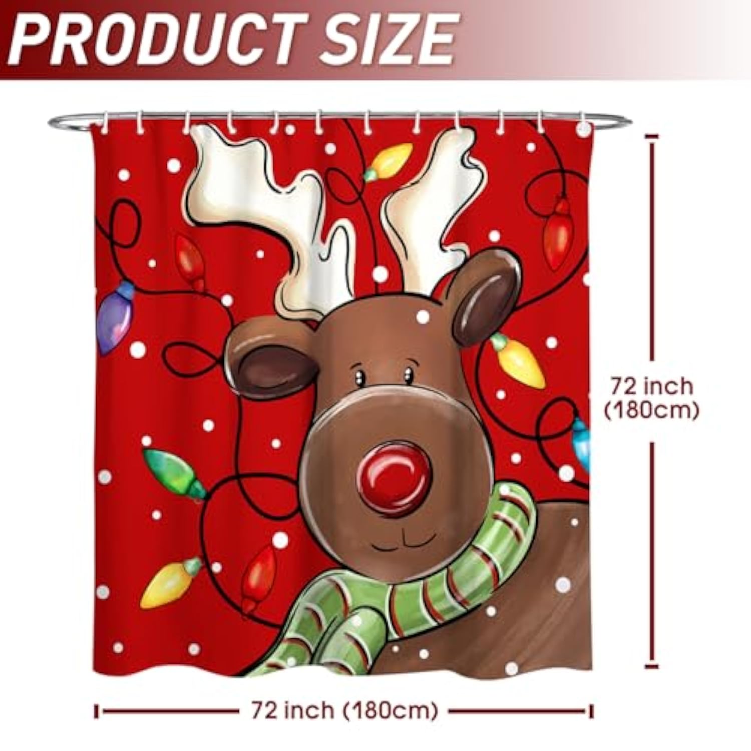 Merry Christmas Shower Curtain 72X72 Inch Christmas Reindeer Shower Curtains For Bathroom With Hooks Xmas Bathroom Winter Holiday Home Bath Decor Waterproof Fabric