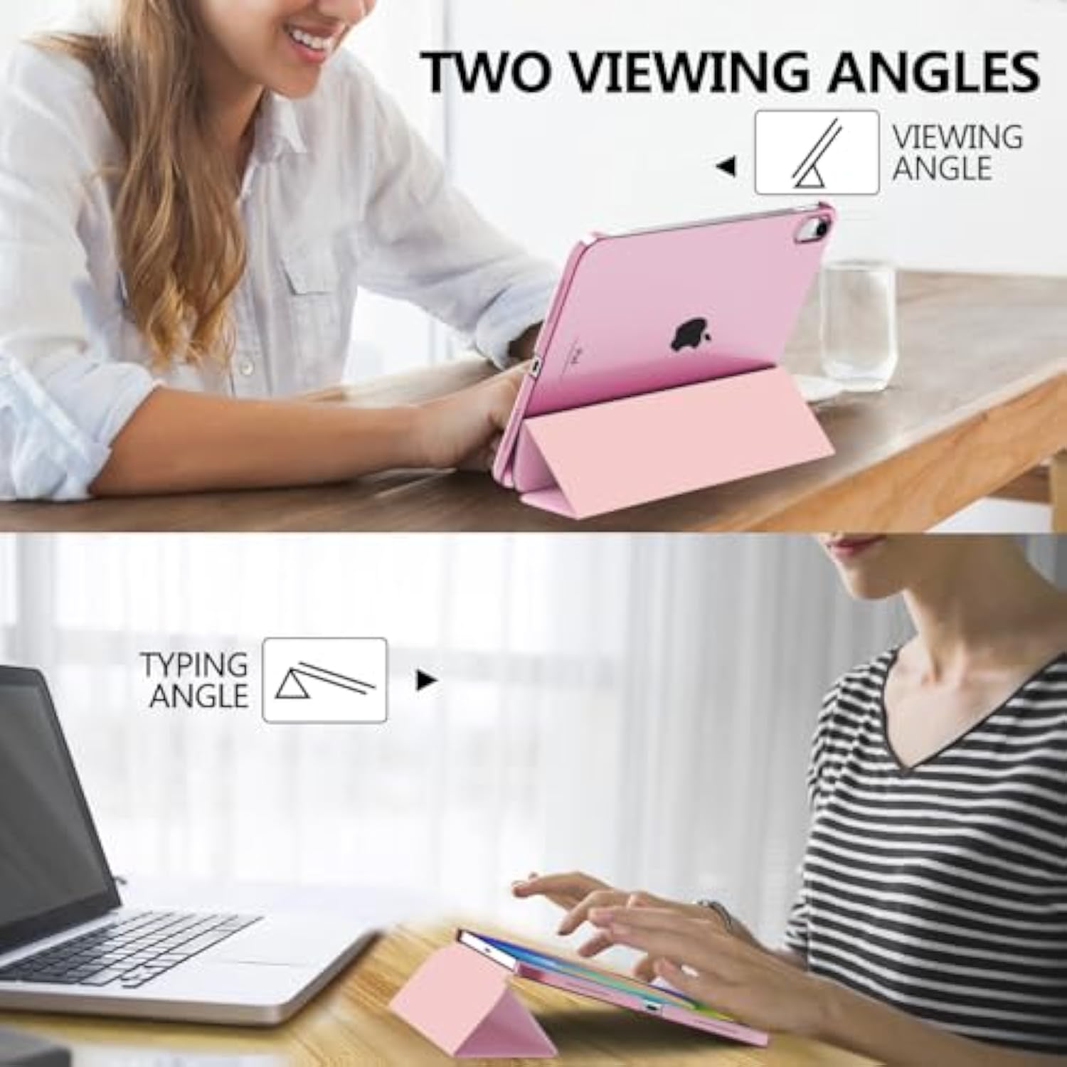 Moko For (A16) 11Th Generation Case 11 Inch 2025, 10Th Generation Case 10.9 Inch 2022, Slim Stand Hard Pc Translucent Back Shell Smart Cover, Support Touch Id, Auto Wake/Sleep, Flowers Pink