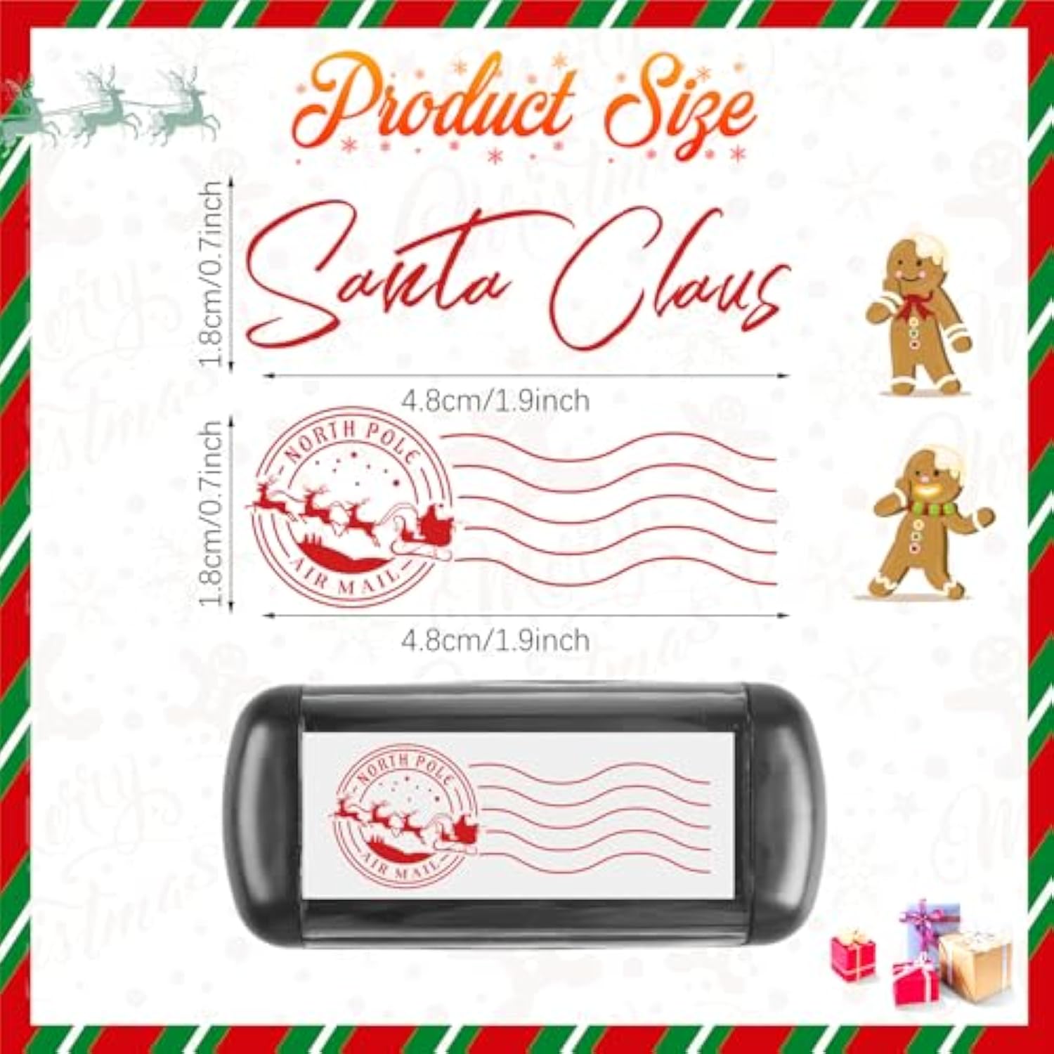 4 Pcs Santa Claus Signature Stamp North Pole Reindeer Self Inking Rubber Stamp With Ink, Christmas Gift Tag For Kids Adults Office School Home Party(Red)