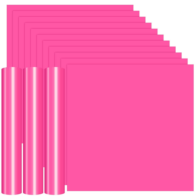 Pink Permanent Vinyl - 14 Pack 12” X 12” Pink Adhesive Vinyl, Neon Pink Vinyl