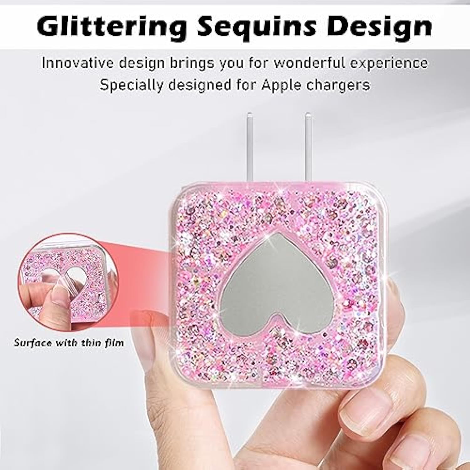 Diy Cable Protector Compatible For Apple Iphone Charger With Mirror,Cute Glitter Bling Love Heart Design,Data Line Usb Case Wire Cable Saver Phone Charger Protector For Iphone (Pink)