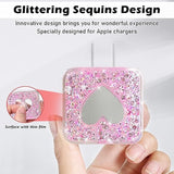 Diy Cable Protector Compatible For Apple Iphone Charger With Mirror,Cute Glitter Bling Love Heart Design,Data Line Usb Case Wire Cable Saver Phone Charger Protector For Iphone (Pink)
