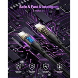 240W Usb C To Usb C Transparent Cable With Led Display Compatible With 140W 100W Fast Charging For Macbook Pro,Lphone 16/15/15Pro/15Promax,Galaxy S23+/S23Ultra/S22,10Ft 2Pack,Black