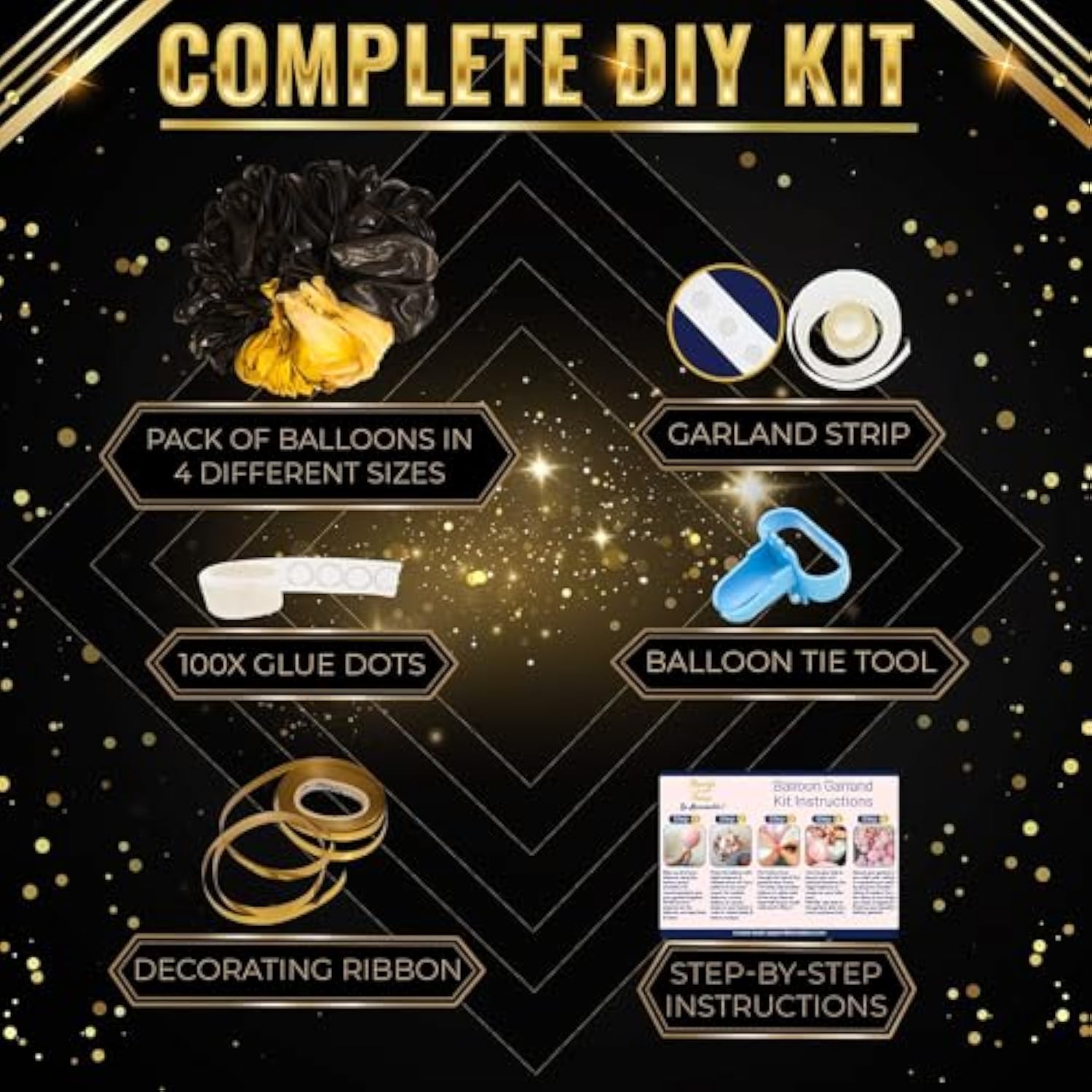 Black & Gold Balloon Arch Kit – Party Decor for Birthday, NYE, Wedding, Graduation and More
