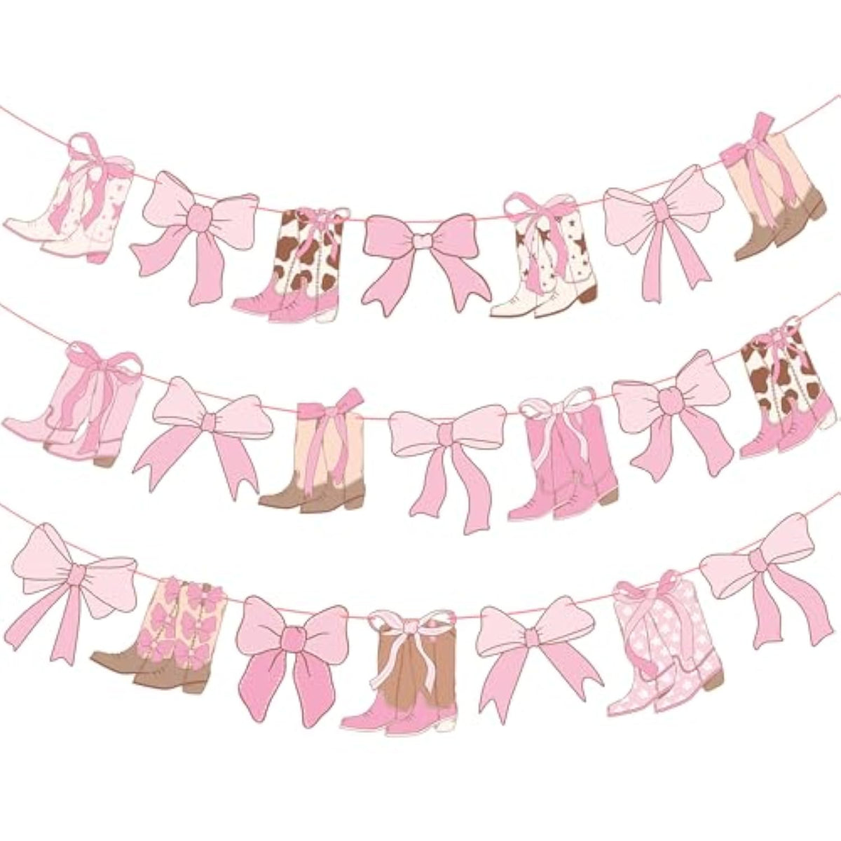 Coquette Cowgirl Boots Banner 2Pcs Western Cowgirl Bow Banner Boots And Bows Party Decorations Pink Cowgirl Boots Cutout Banners Decor For Girls Coquette Birthday Party Supplies