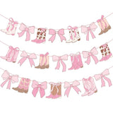 Coquette Cowgirl Boots Banner 2Pcs Western Cowgirl Bow Banner Boots And Bows Party Decorations Pink Cowgirl Boots Cutout Banners Decor For Girls Coquette Birthday Party Supplies