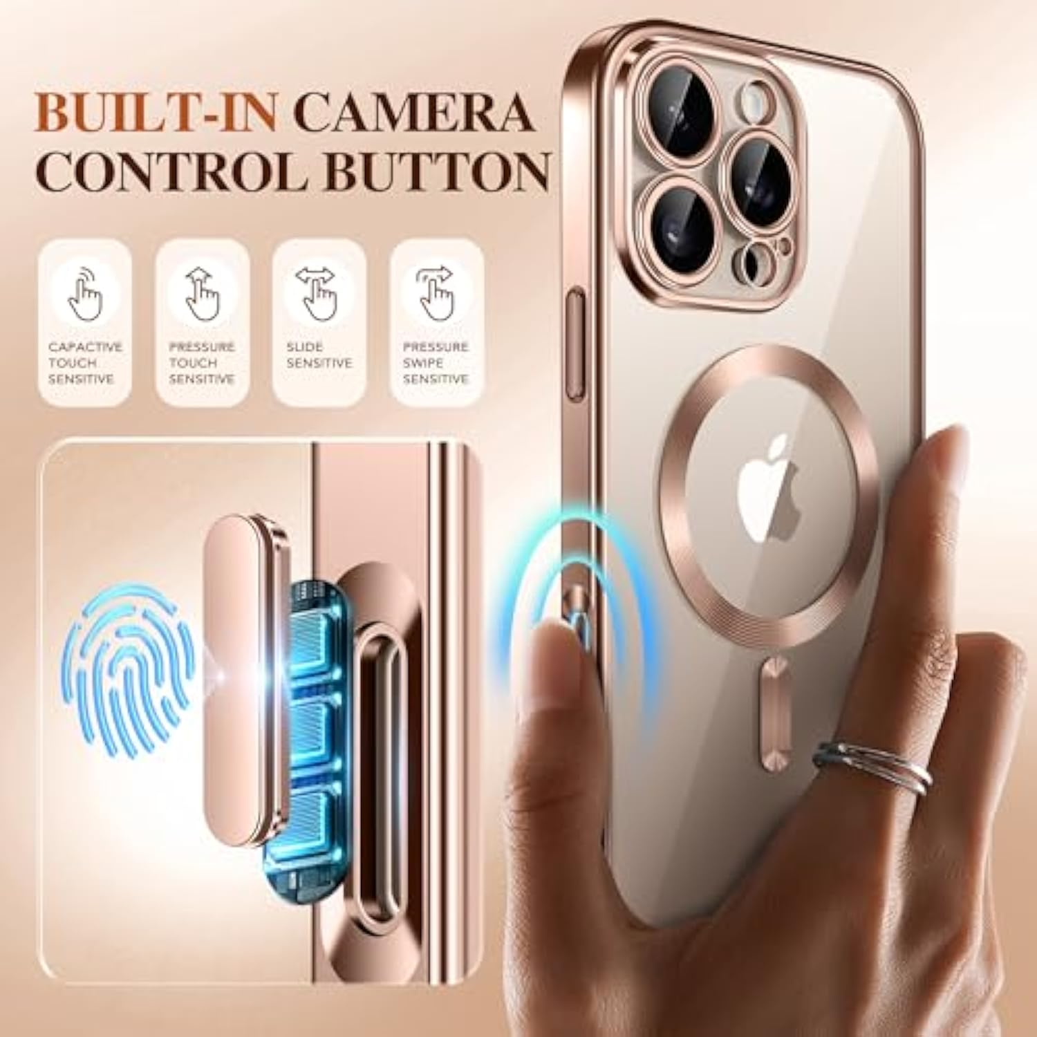 Magnetic For Iphone 16 Pro Case, Compatible With Magsafe, Built-In 9H Tempered Glass Screen Protector & Upgraded Camera Protection, Full-Body Plating Phone Case For 16 Pro 6.3", Desert Gold