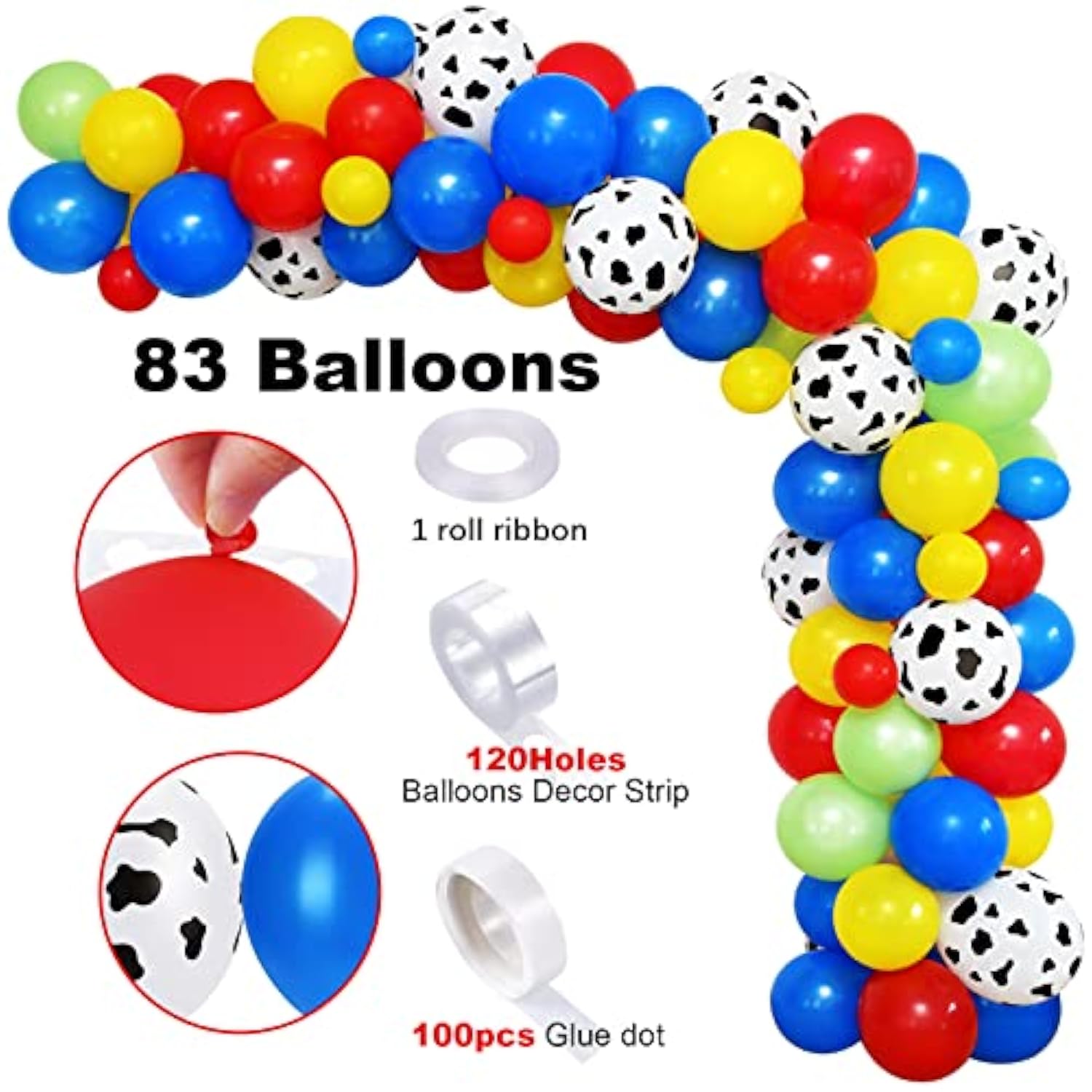 91Pcs Farm Animals Party Decorations Supplies, Farm Barn Animal Backdrop Farmhouse Decor Tablecloth Cow Print Horse Balloon Arch Garland Kit 1St Baby Shower Birthday Party Supply For Kids Girls