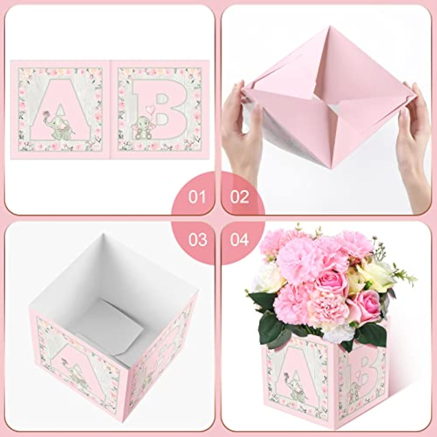 10 Pieces Baby Shower Decorations Baby Flower Boxes Elephant Floral Ba