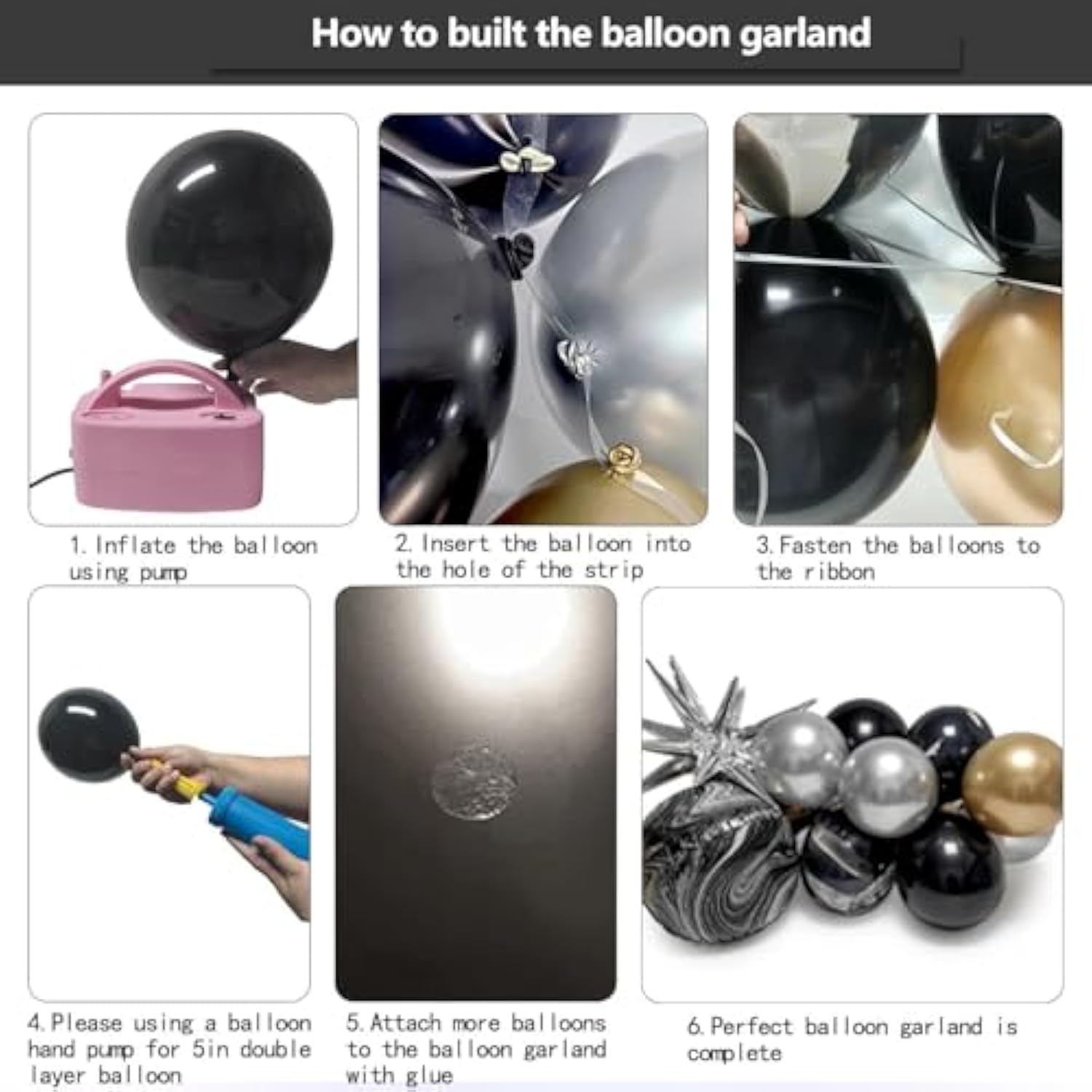 Black Gold Silver Balloon Garland Arch Kit Party Decorations