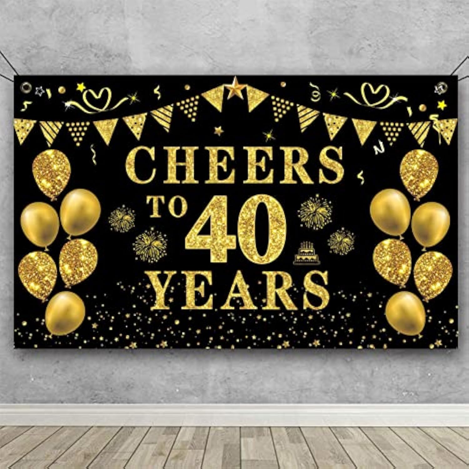40Th Birthday Decorations For Women Men, Cheers To 40 Years Banner, Bl