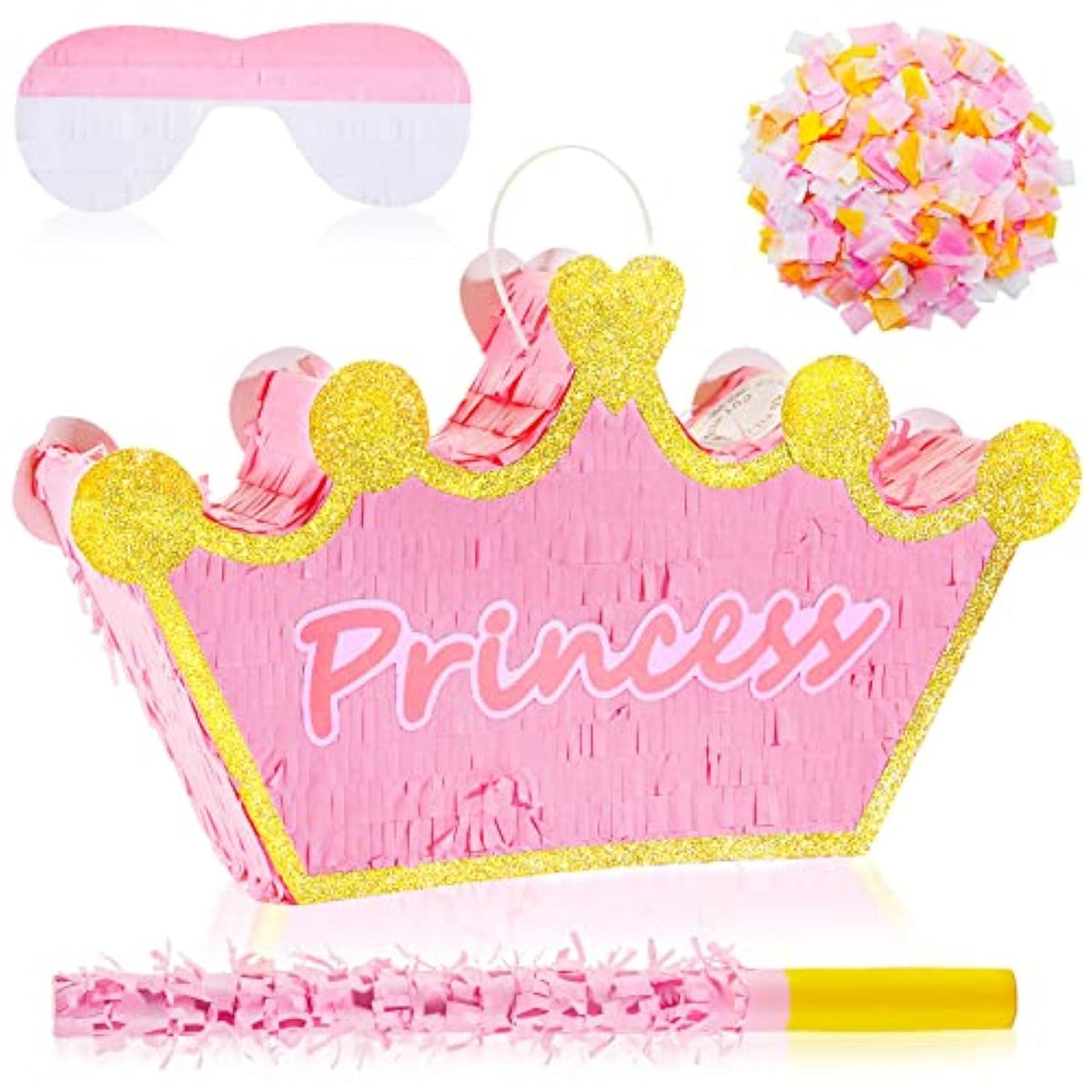 Pink Princess Piñata For Girls With Stick Blindfold And Confetti Crown Piñata For Princess Party Decorations, Photo Prop, Birthday, Funny Anniversary