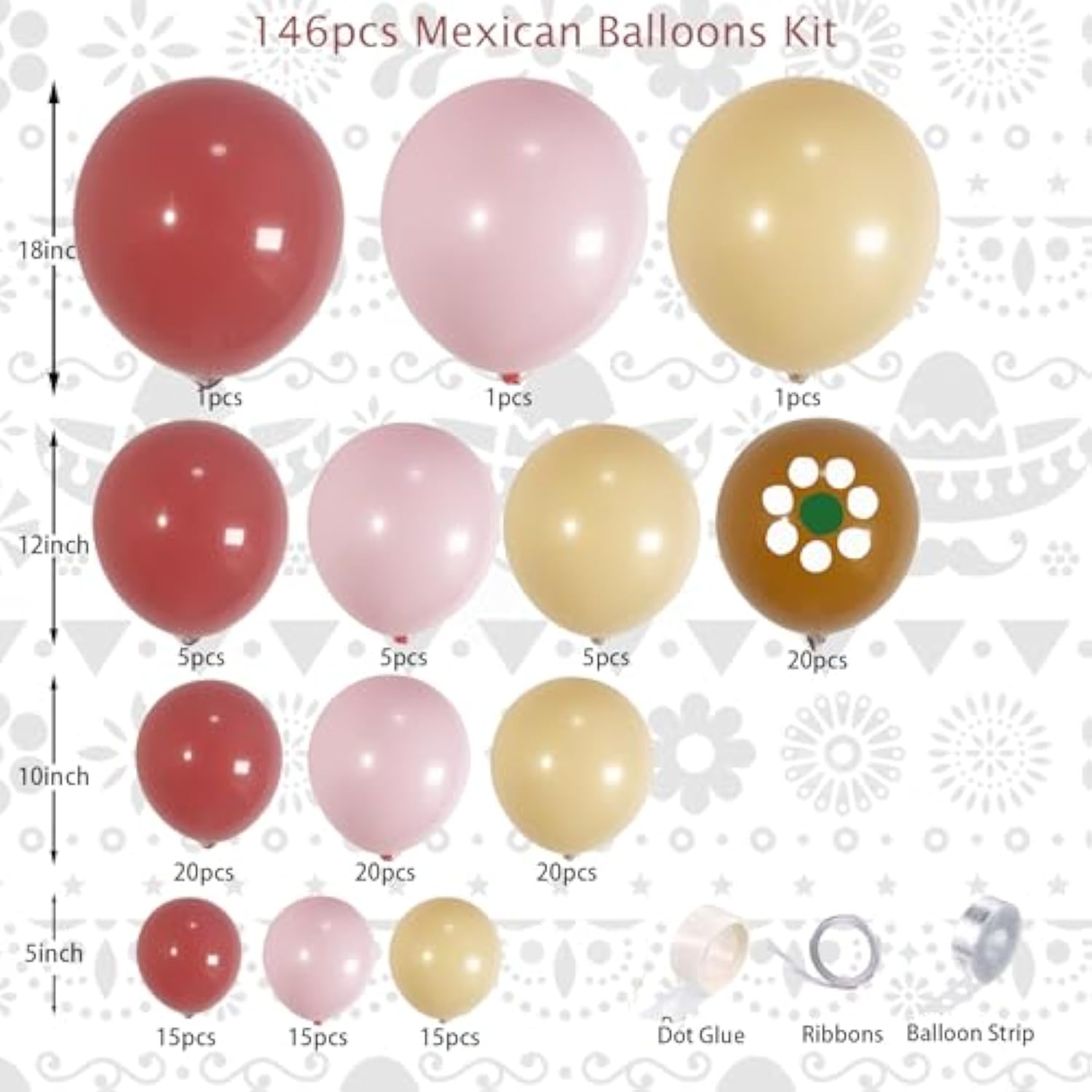 146 Pcs Cielito Lindo Balloon Garland Kit Dusty Rose & Pink for Fiesta & Showers