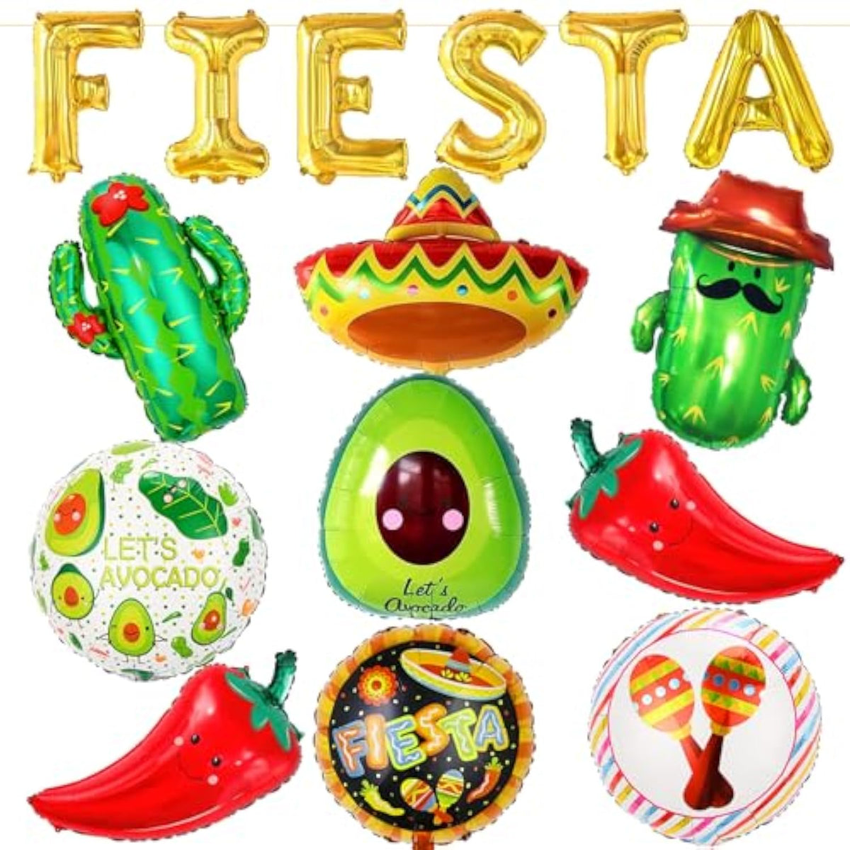 Fiesta Party Decorations Set, Big Taco Party Decorations Set - Pack Of 12, Fiesta Taco Llama Cactus Avocado Chili Sombrero Balloons For Mexican Party Decorations, Mexican Theme Baby Shower Decorations