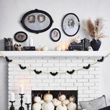 Halloween Black Felt Bat Garland with Wood Beads, Adjustable Hanging Mantel & Wall Decor