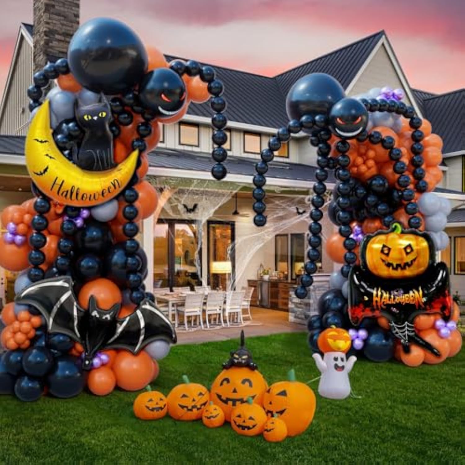 194pcs Halloween Balloon Arch Kit with Foil Balloons for Haunted House Parties