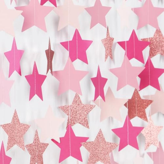 Hot-Pink Rose-Gold Party Decorations Garland - 62Ft Twinkle Little Star Hanging Streamers Banner,Birthday Wedding Bridal Baby Shower Bachelorette Engagement Decor