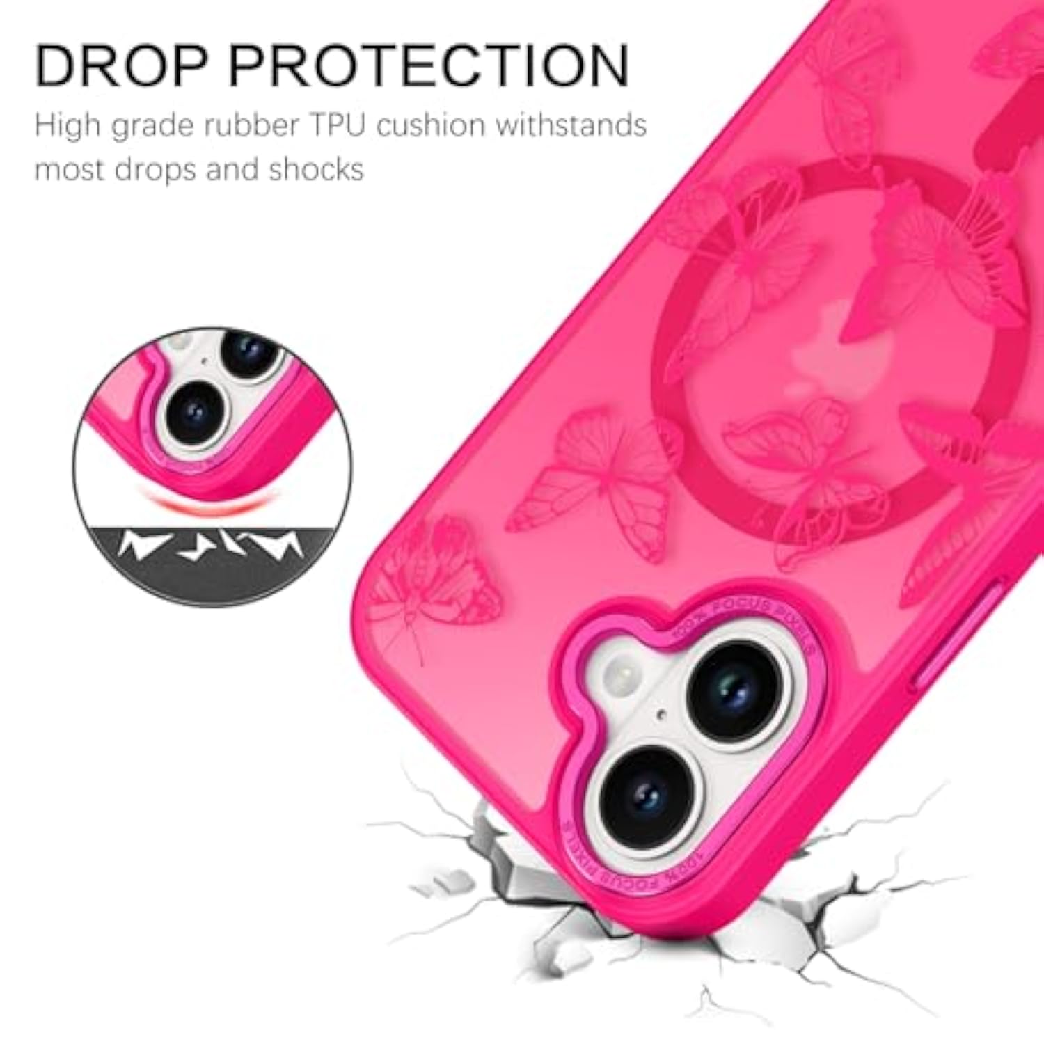 For Iphone 16 Plus Case,Cute Butterfly Pattern Iphone 16 Plus Magnetic Case [Compatible With Magsafe] Translucent Matte Slim Women Girl Protective Cover For Iphone 16 Plus 6.7",Hot Pink