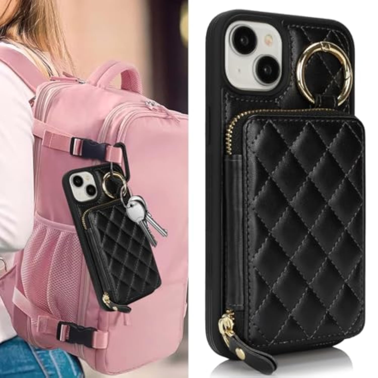 iPhone 14 Plus Case with Wallet and Card Holder, Black
