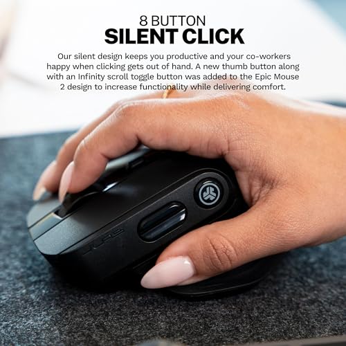 Epic Wireless Mouse 2, Connect Via Bluetooth Or Usb Wireless Dongle, Multi-Device Toggle, Up To 3 Devices, Custom User Profiles, Adjustable Tracking, Full-Size, (1 Pack)