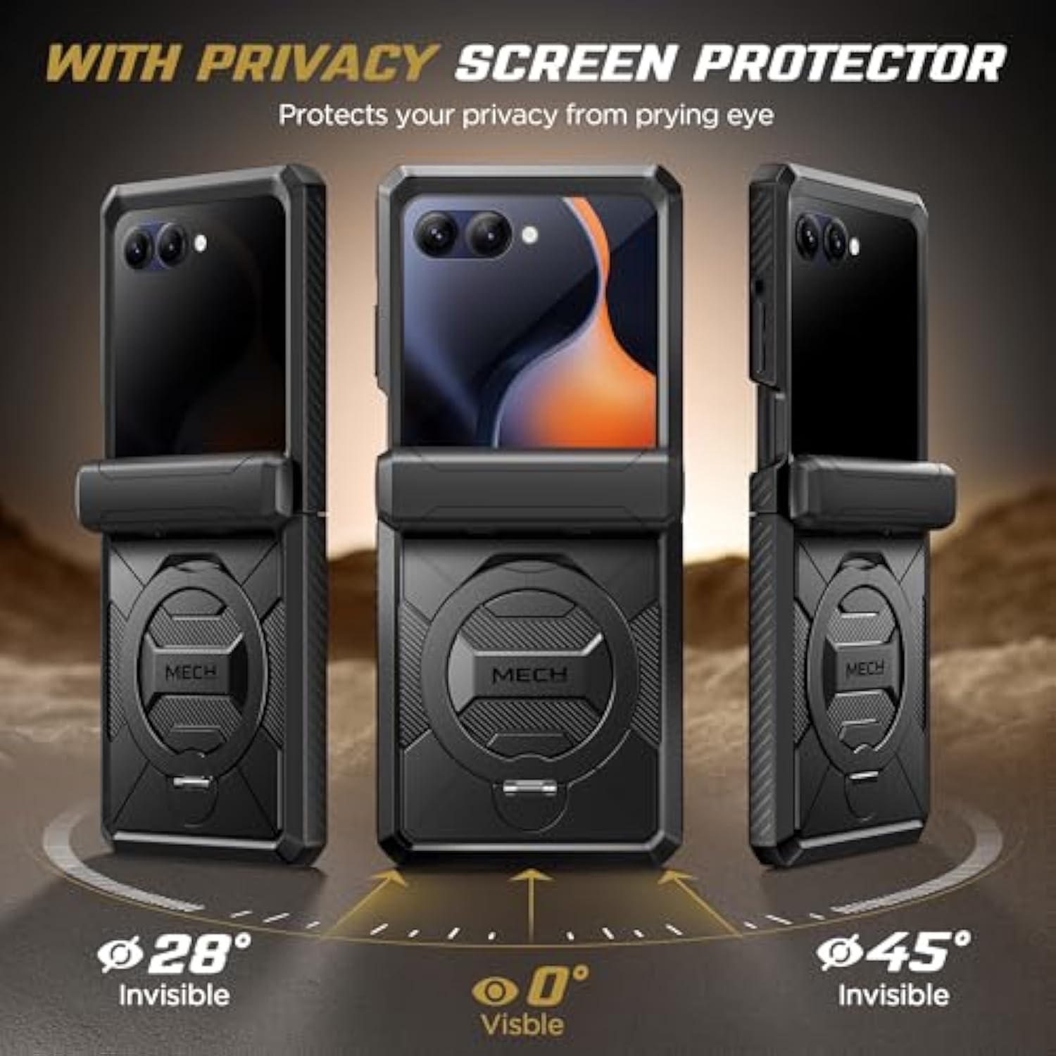 360° Spin Magnetic Stand For Motorola Razr 2025/2024 Case With Privacy Screen Protector, [Compatible With Magsafe] [Anti Spy] Full-Body Shockproof Case For Moto Razr 2024/2025, Black