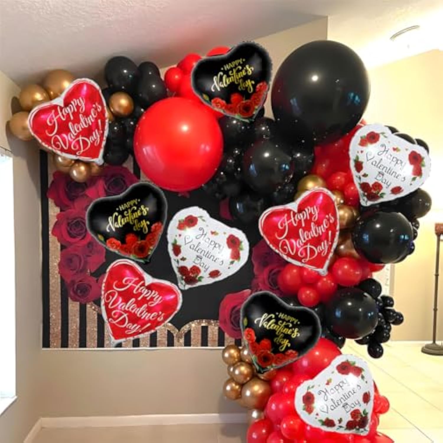 Happy Valentines Day Balloons - 15 Pcs Black White Red Heart Balloons For Valentines Day Decorations, 18 Inch Heart Shaped Balloons For Valentines Foil Balloons, Valentines Day Party Decorations