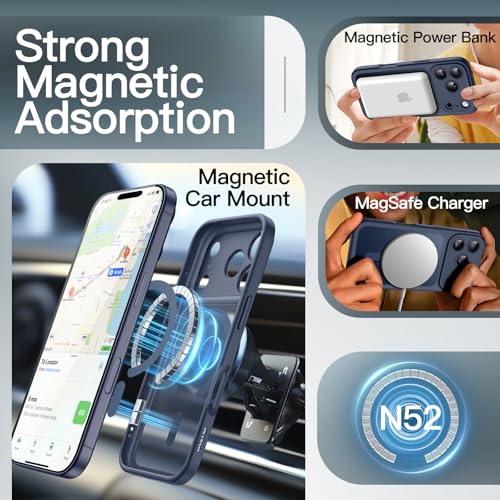 Magnetic Case For Iphone 17 Pro 6.3-Inch Compatible With Magsafe, Camera Lens Full Protection, Translucent Matte Back Slim Minimalist Shockproof Phone Cover (Dark Blue)