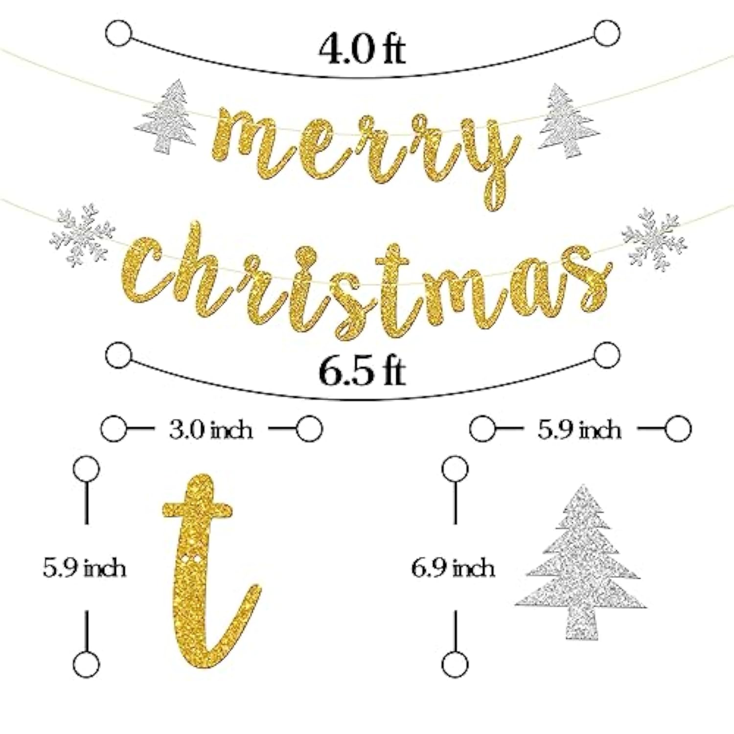 Merry Christmas Banner - Christmas Party Decoration - Happy Holiday/New Year Eve/Xmas Party Home Decor - Happy New Year Party Decorations, Gold Glitter