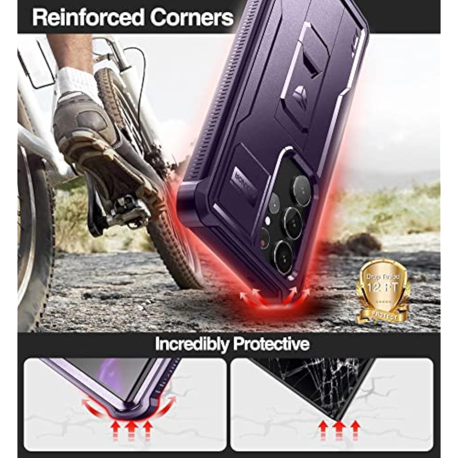 Full Body Case For Samsung Galaxy S23 Ultra 5G/6.8 Inches, [Extra Front Frame] Heavy Duty Military Protection Built-In Screen Protector And Kickstand For Samsung S23 Ultra 5G,Phantom Purple