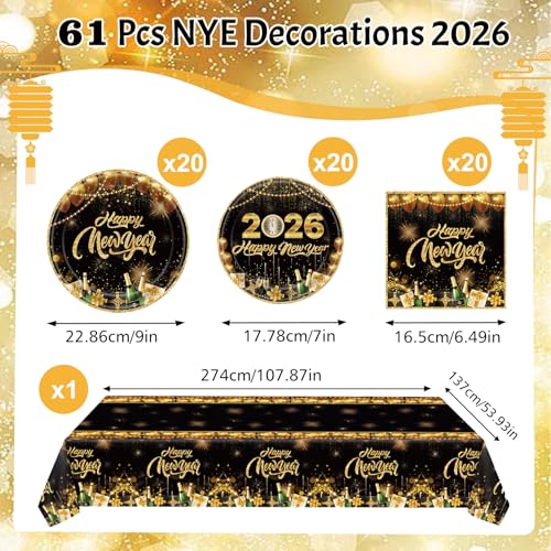 2026 Happy New Year Paper Plates Tableware Set for 20 Guests
