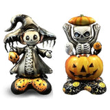 2Pcs 44" 3D Witch & Skull Halloween Foil Balloons - Helium Mylar Party Decoration