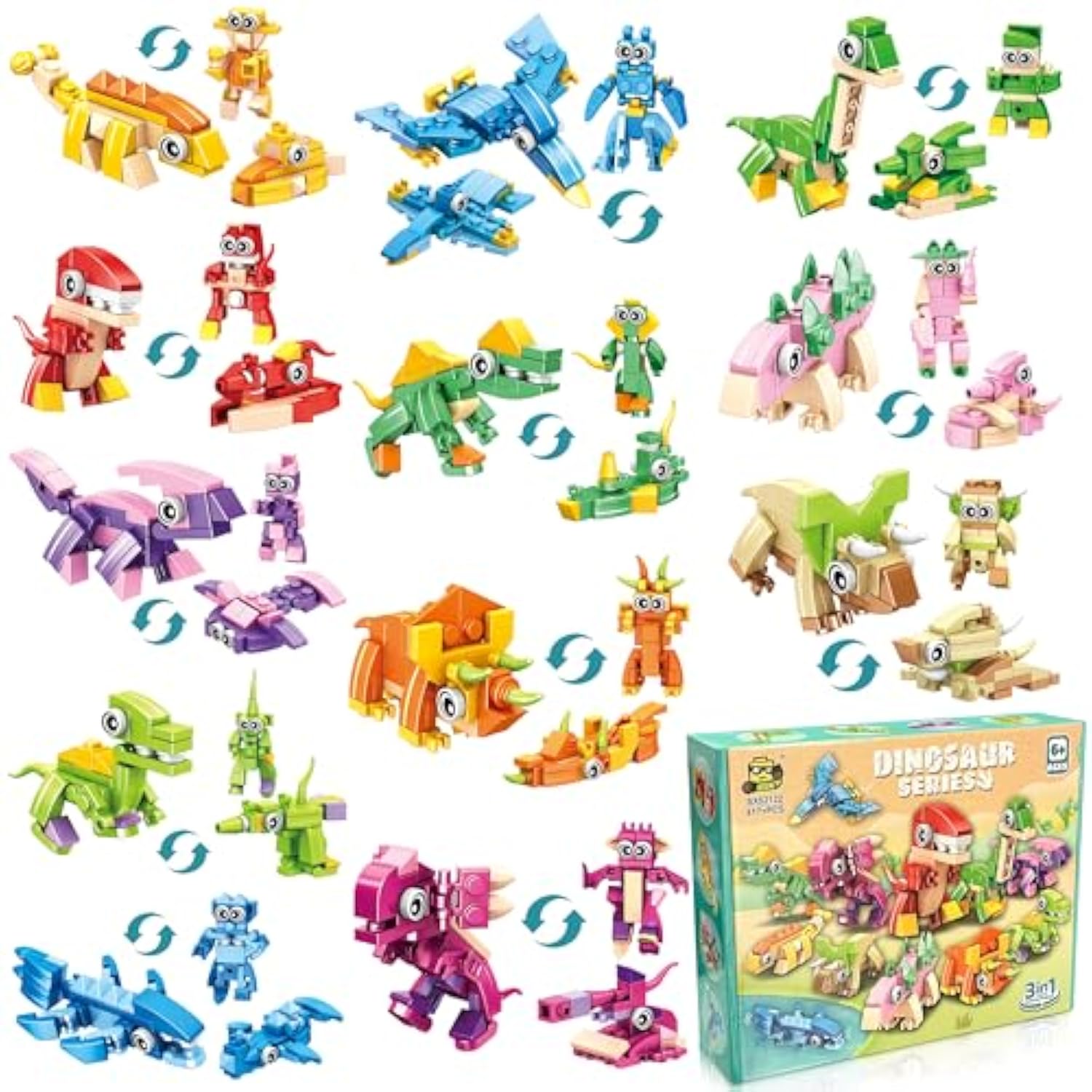 12 Packs Dinosaur Party Favors For Kids - 417 Pcs Mini Dinosaur Building Blocks Set Toys For Boys Kids Easter Stuffers Fillers Birthday Valentines Day Gifts Classroom Prizes