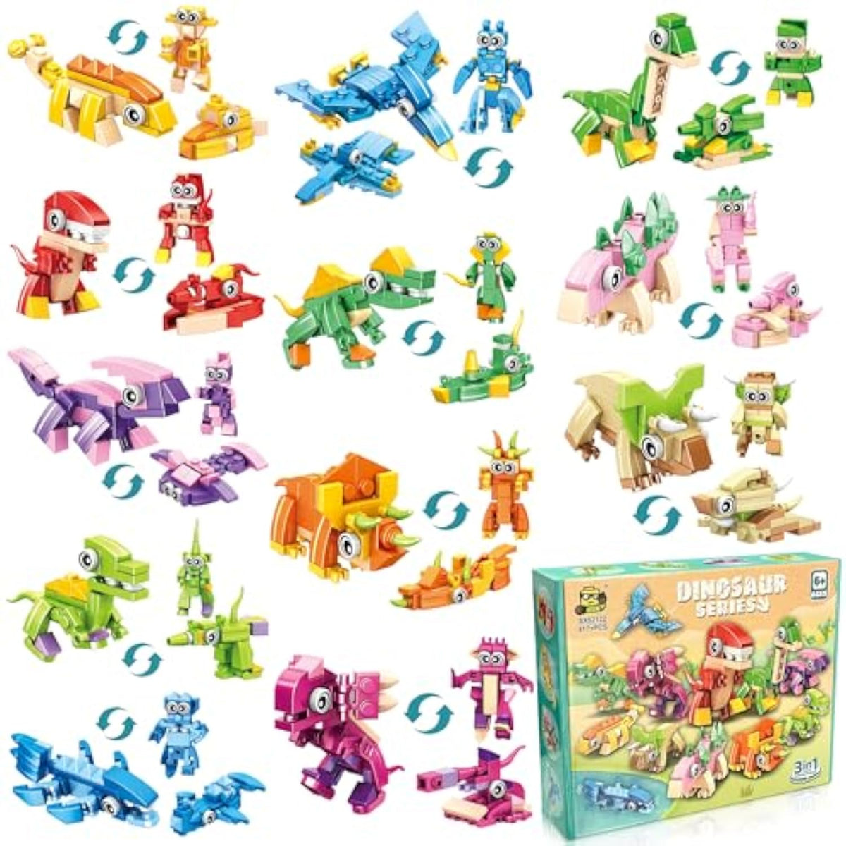 12 Packs Dinosaur Party Favors For Kids - 417 Pcs Mini Dinosaur Building Blocks Set Toys For Boys Kids Easter Stuffers Fillers Birthday Valentines Day Gifts Classroom Prizes