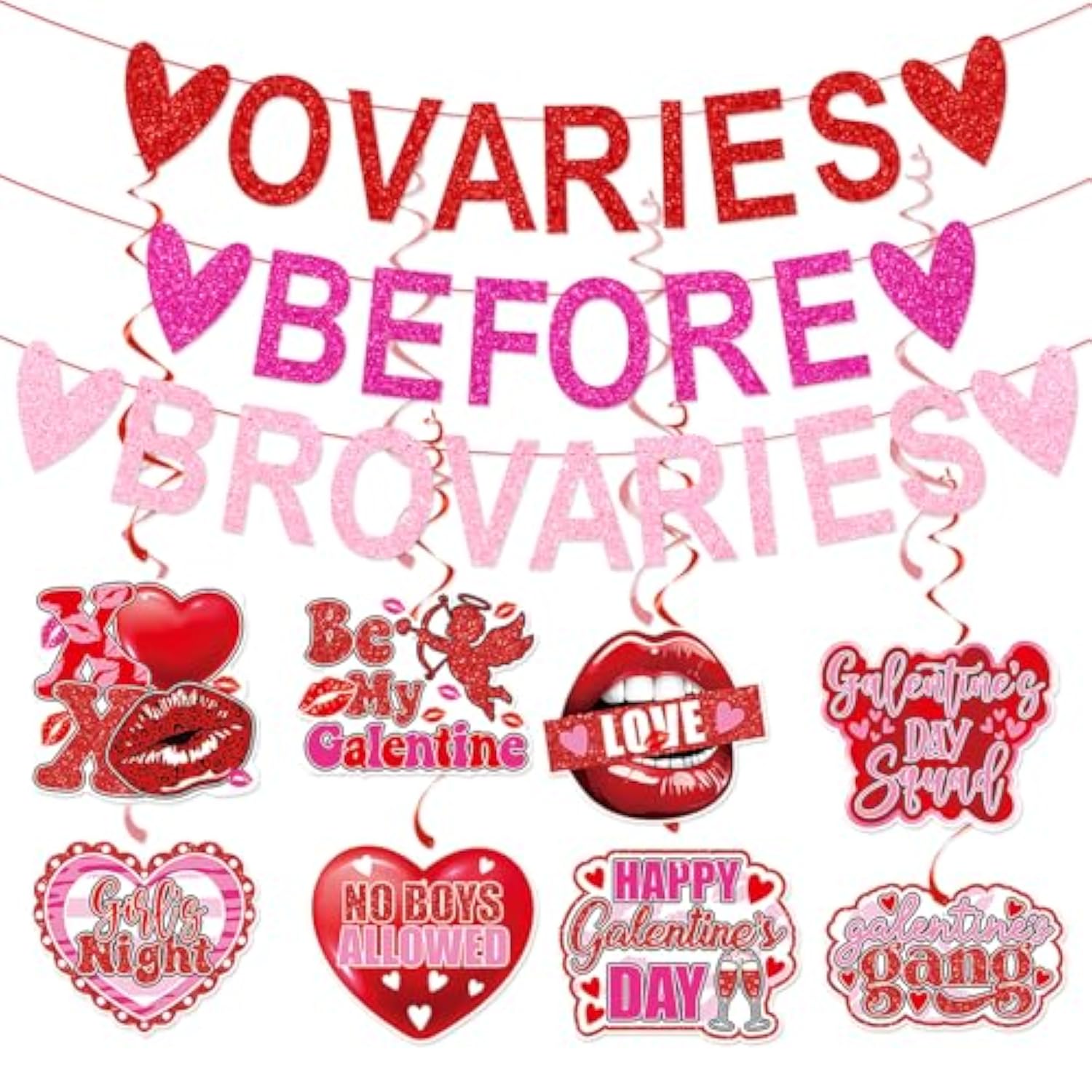 Ovaries Before Brovaries Banner, Happy Galentine’S Day Banner, Galenti